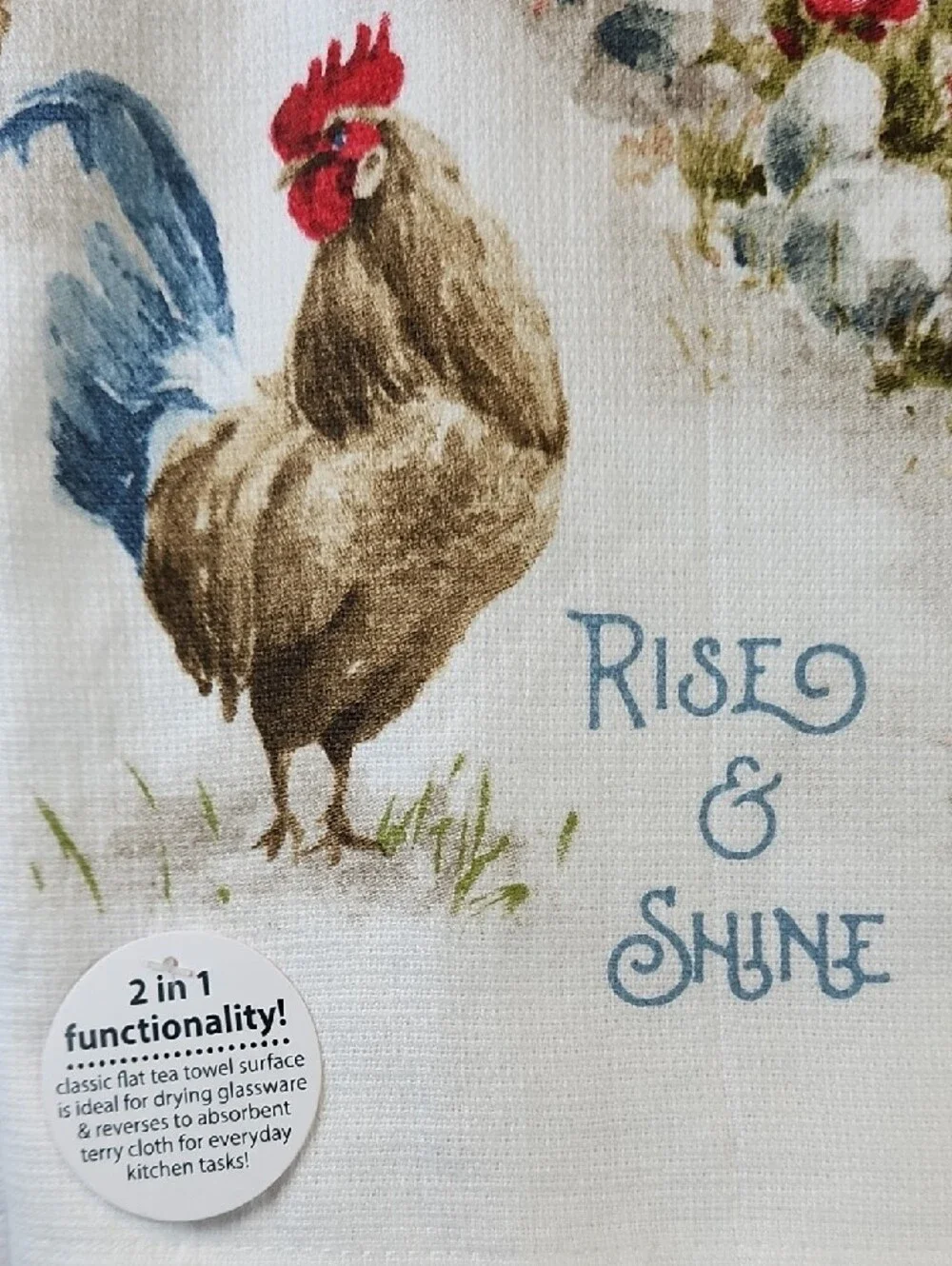 Lisa Audit 'Rise & Shine' Decorative Kitchen Towel - Blue and Red